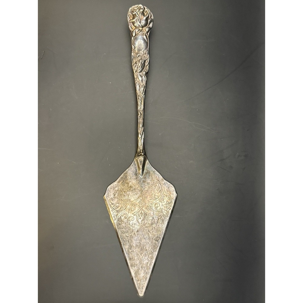 Vintage‎ Italian Silverplated Cake Pie Server Art Nouveau Floral Handle